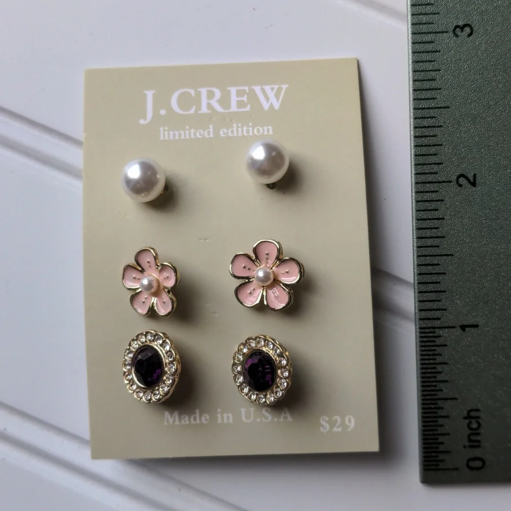 JCrew Limited Edition 3 Pairs Post Stud Earrings Set New on Card - Picture 7 of 7